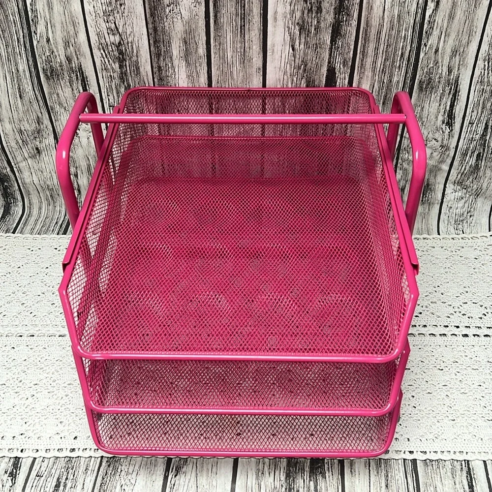 Pink and Gray Mesh Desk Organizer 2 piece set. Organization for papers,pens etc.